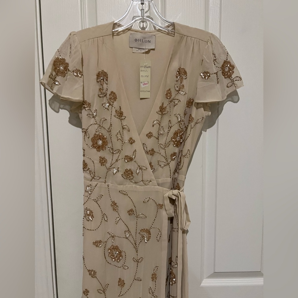 🌺BHLDN Plymouth Wrap Flutter Sleeve Beaded Maxi 👗Gown - Picture 8 of 17